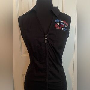 Harley Davidson Shirt Women’s Small Zip Sleeveless Crystals Black Embellished